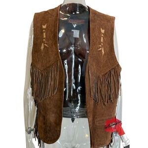Cripple Creek  Vest Womens Large Tan Western Suede 100% Leather Fringe